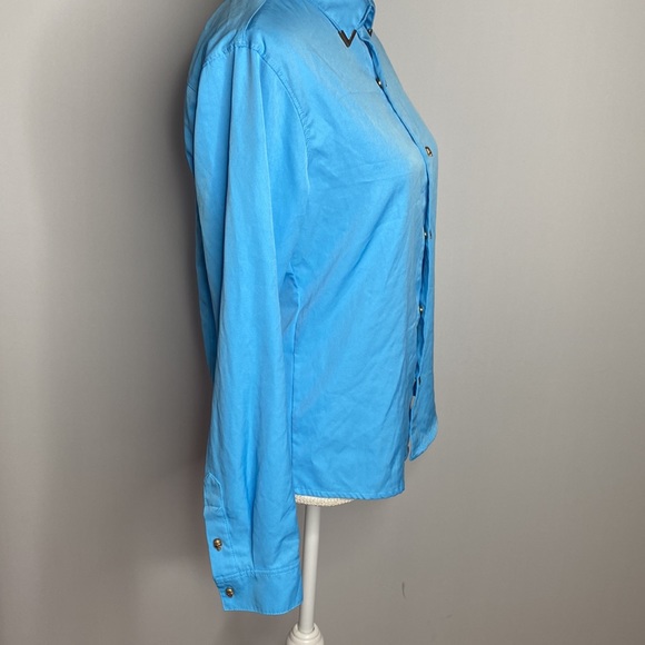 Skull Halloween shirt button down shirt long sleeves for women size XL blue - Picture 7 of 11